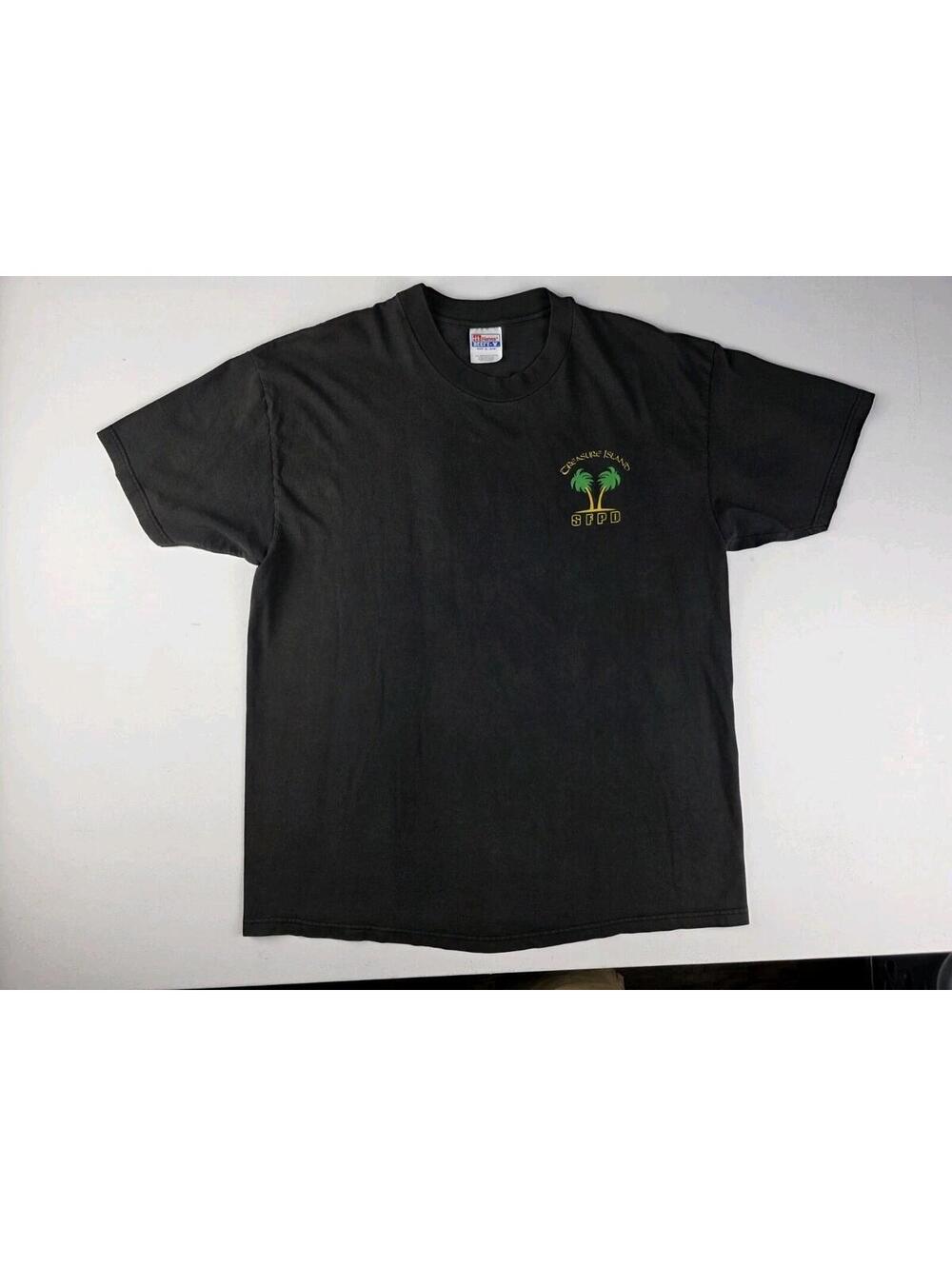 VTG Treasure Island SFPD San Fransisco Station Single Stitch Shirt Mens XL Black